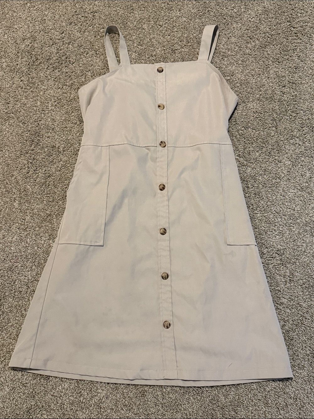 Neutral Beige Button-Front Mini Dress with Pockets